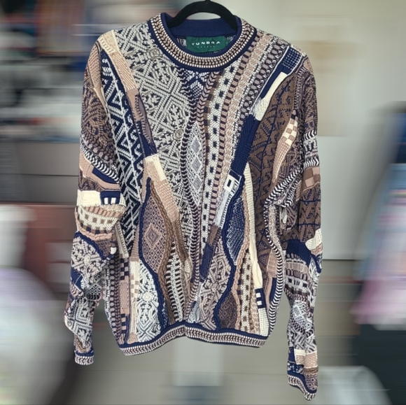 Tundra Other - Vintage 90's Tundra Canada Knit Abstract 3D Net Hip Hop Coogi Style Sweater